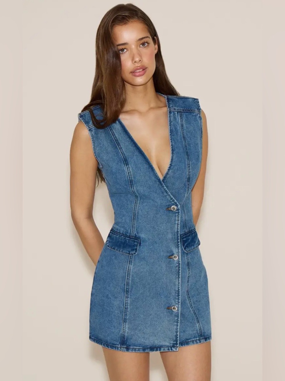 PrettyLittleThing Blue Denim Wrap Mini Dress